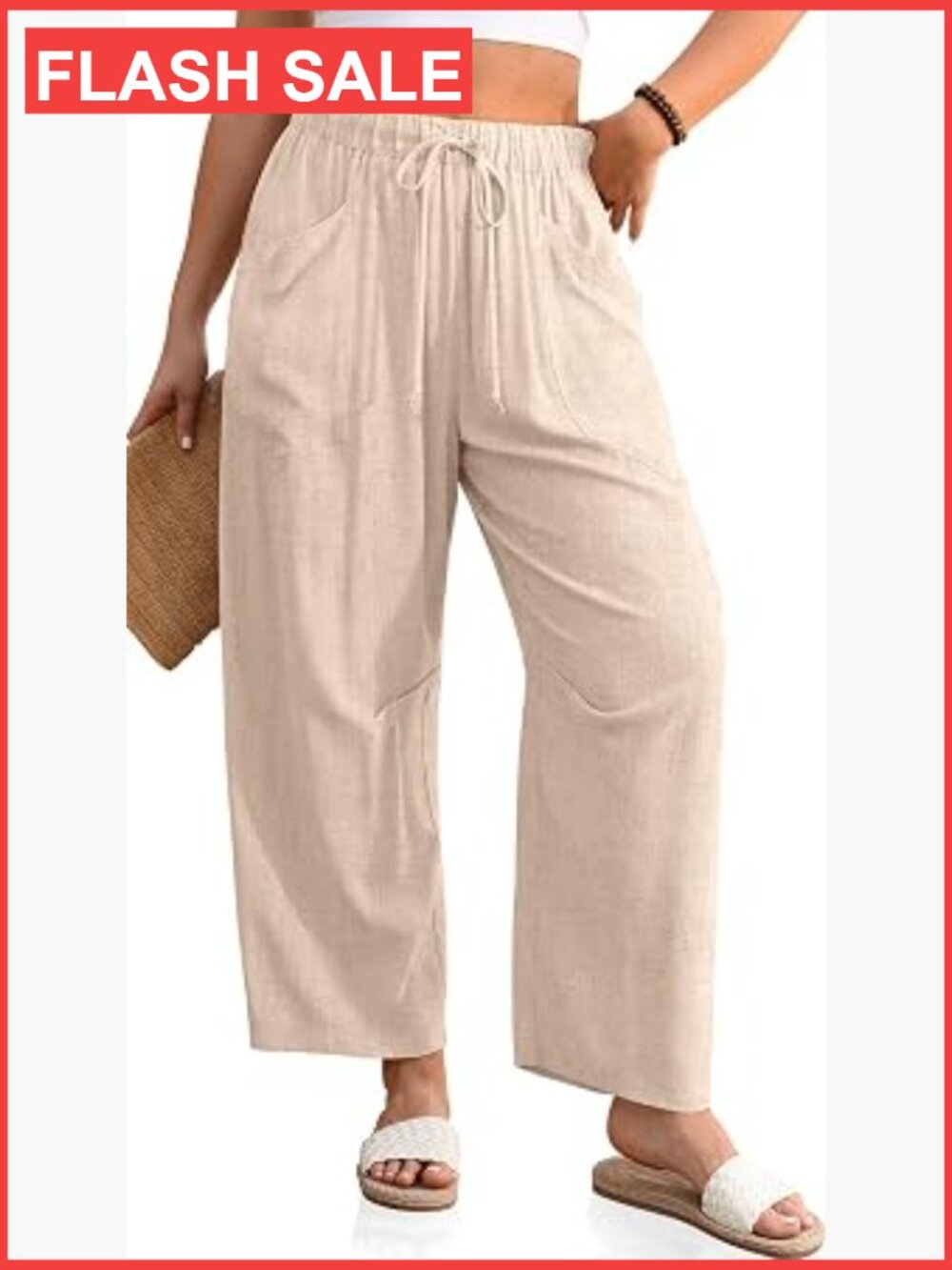 Linen Blend Harem Pants with Pockets Drawstring Wide Leg